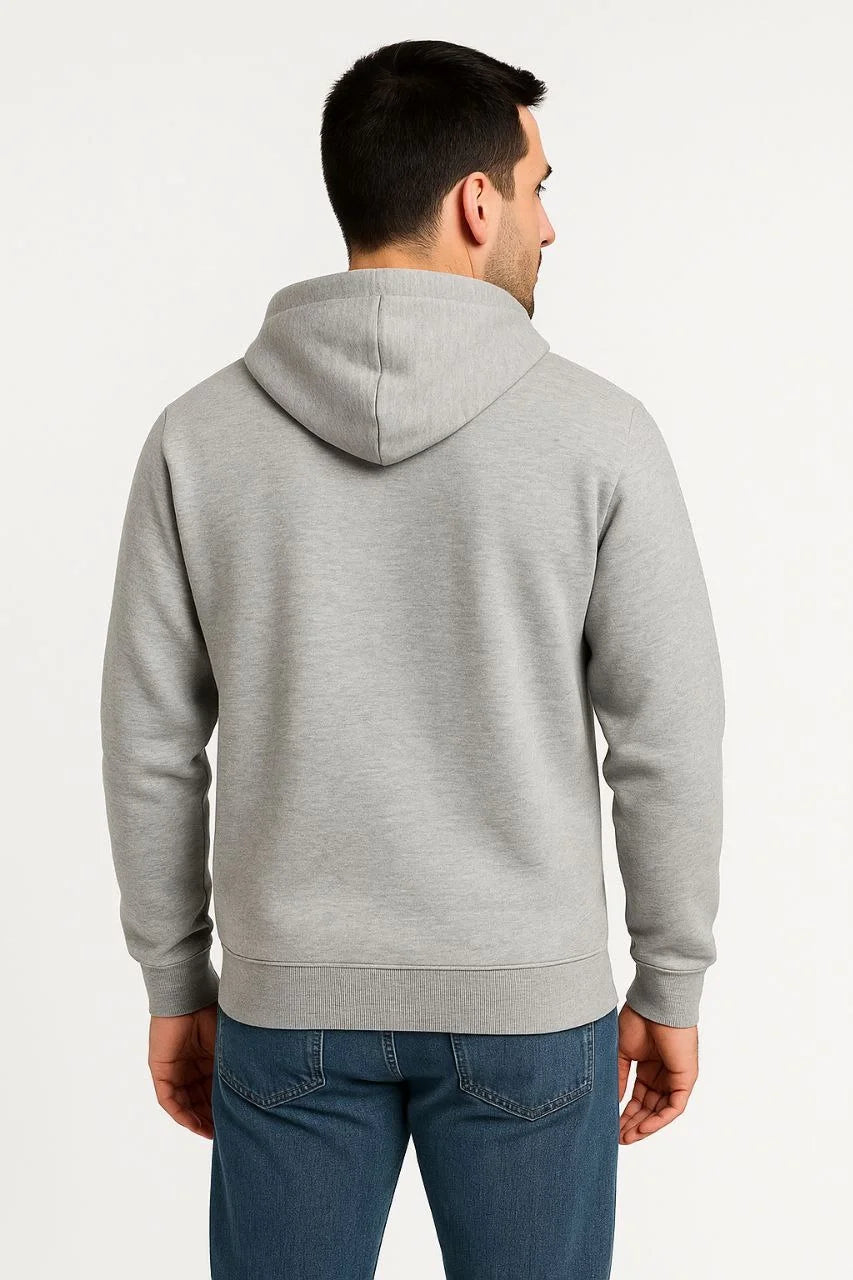 Kadın Üç İplik Kapüşonlu Tam Fermuarlı Kanguru Çepli SweatShirt Hoodie - Gri