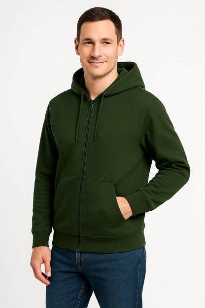 Kadın Üç İplik Kapüşonlu Tam Fermuarlı Kanguru Çepli SweatShirt Hoodie - Gri