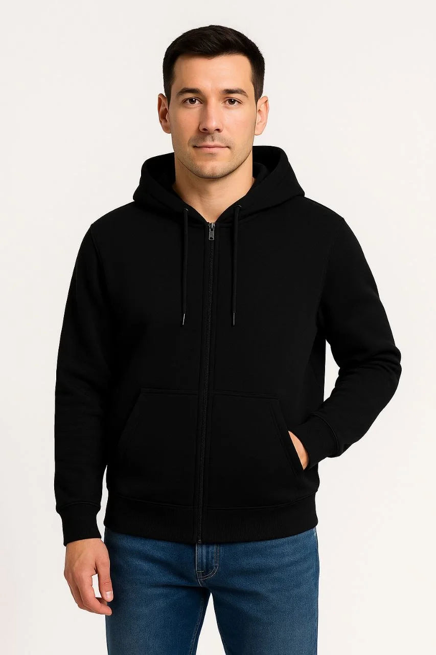Kadın Üç İplik Kapüşonlu Tam Fermuarlı Kanguru Çepli SweatShirt Hoodie - Gri