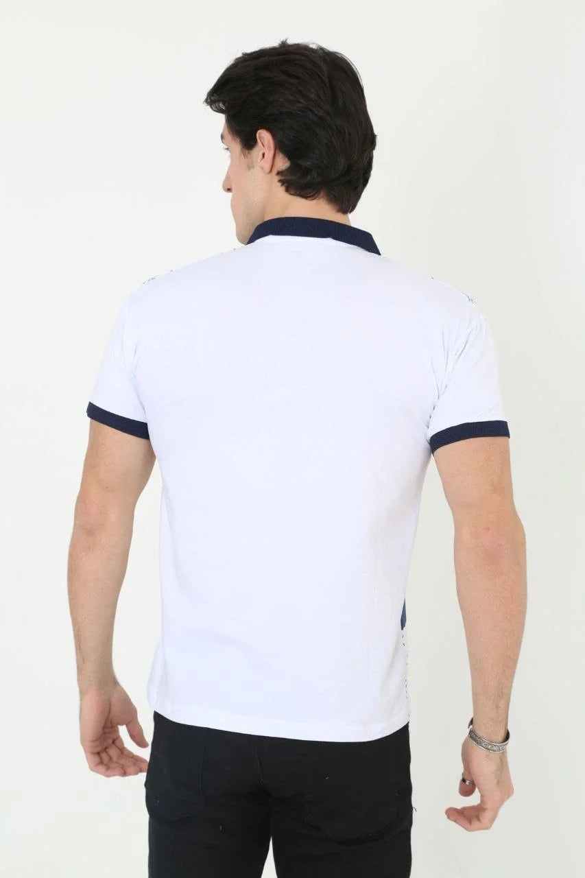 Erkek Yakalı Slim Fit Baskılı T-Shirt - Siyah