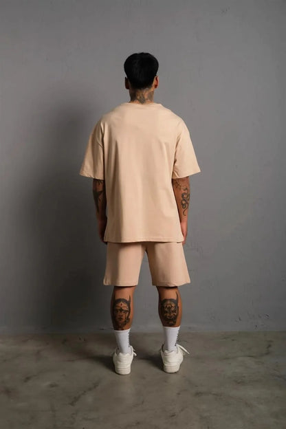 Erkek Alev Baskılı İkili Şortlu Takım - Beyaz