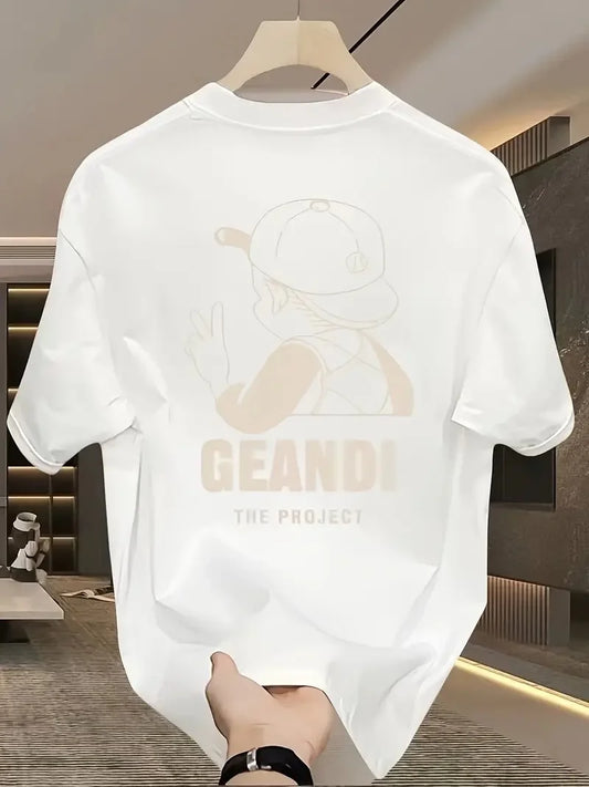 Geniş Kesim Pamuklu Tişört - "GANDHI The Project" Baskılı, Beyaz, Rahat Kesim, Kısa Kollu, Günlük Kıyafet, Her Gün Giyilebilecek Tişört- Beyaz