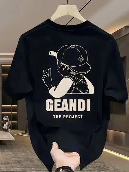Geniş Kesim Pamuklu Tişört - "GANDHI The Project" Baskılı, Beyaz, Rahat Kesim, Kısa Kollu, Günlük Kıyafet, Her Gün Giyilebilecek Tişört- Beyaz