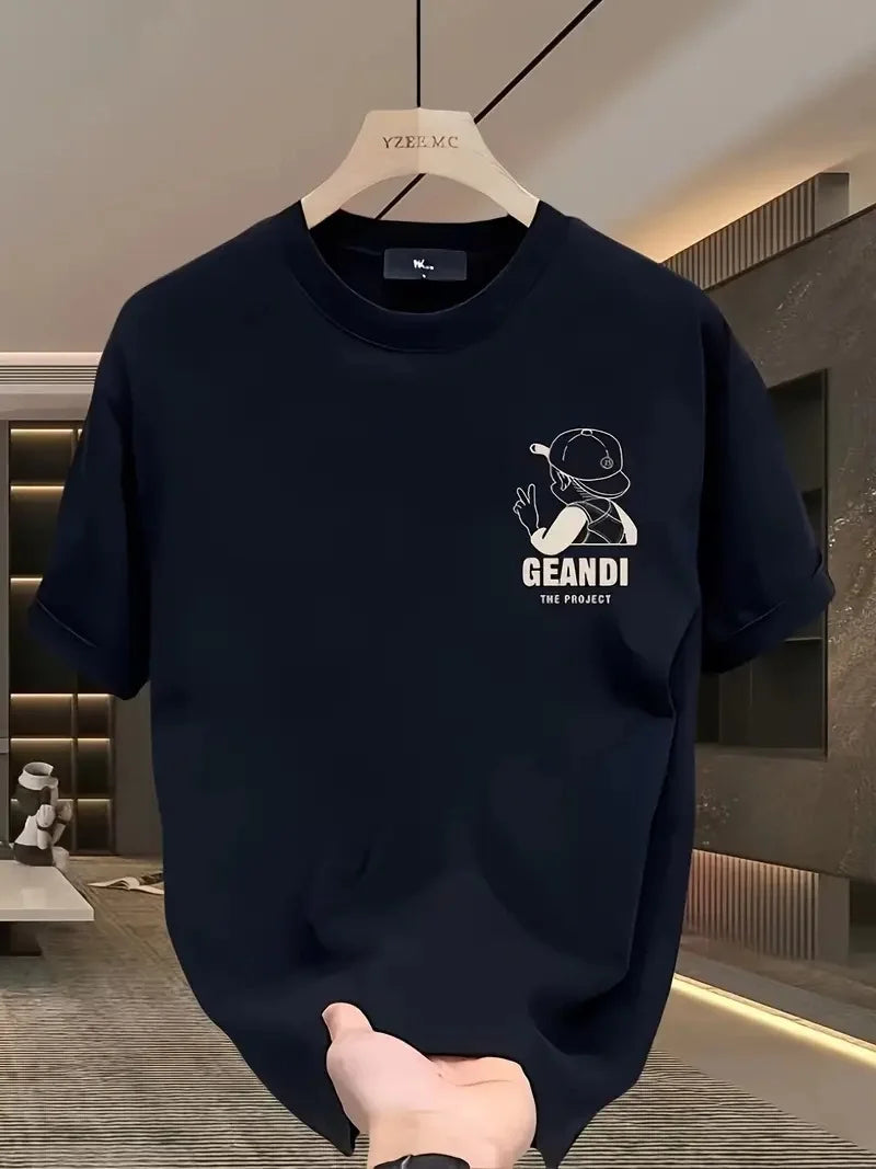 Geniş Kesim Pamuklu Tişört - "GANDHI The Project" Baskılı, Beyaz, Rahat Kesim, Kısa Kollu, Günlük Kıyafet, Her Gün Giyilebilecek Tişört- Beyaz