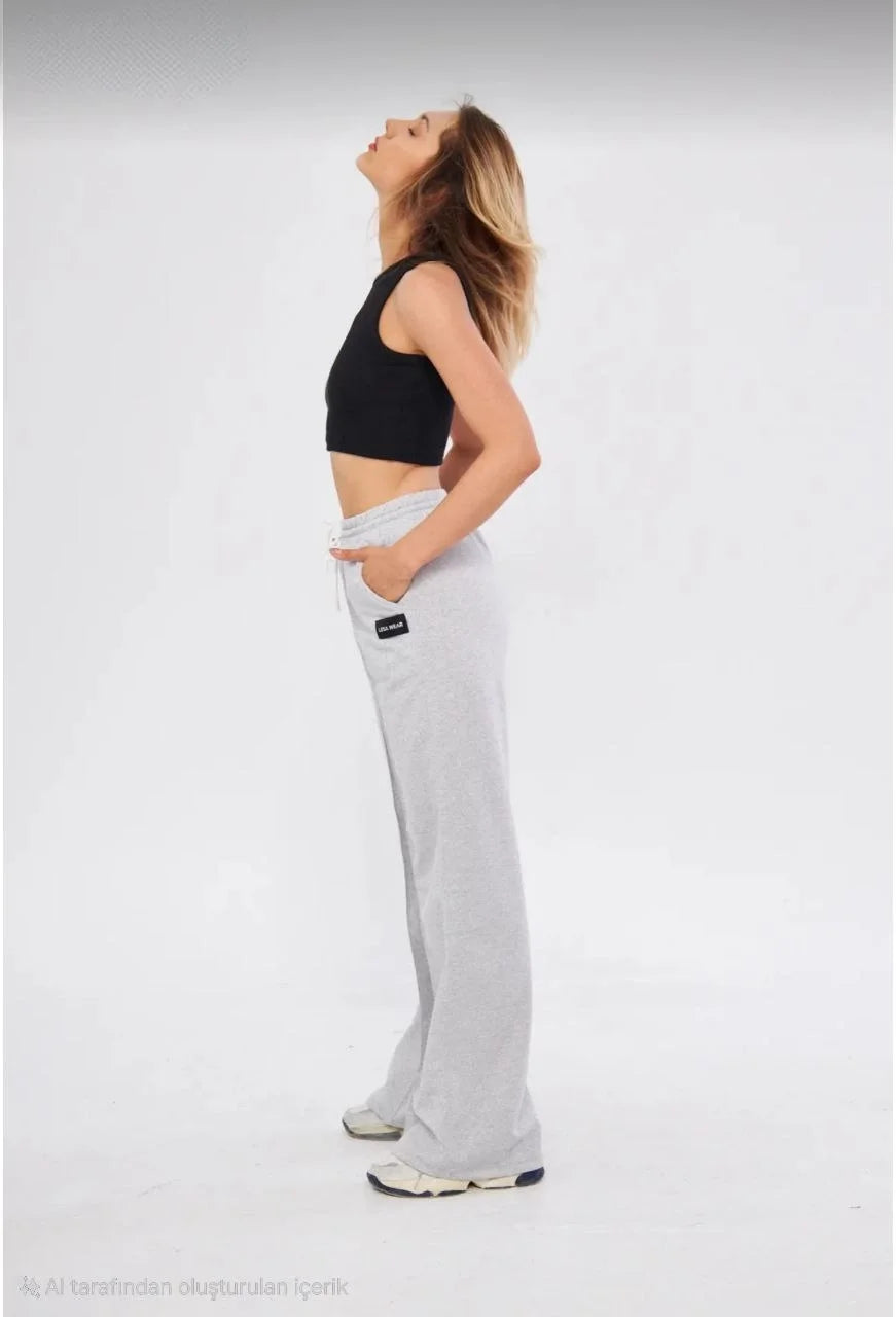 İki iplik Bol Paça Eşofman Pantalon - Siyah