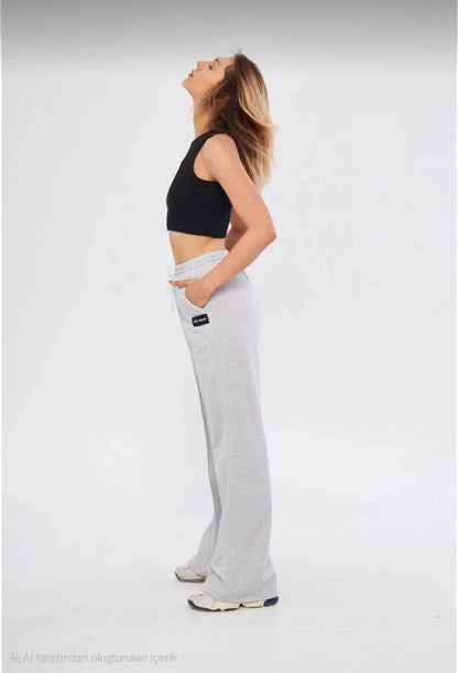 İki iplik Bol Paça Eşofman Pantalon - Siyah