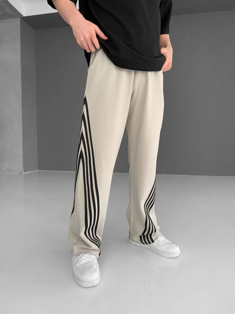 İki İplik Kumaş Şeritli Alt Esofman - Siyah