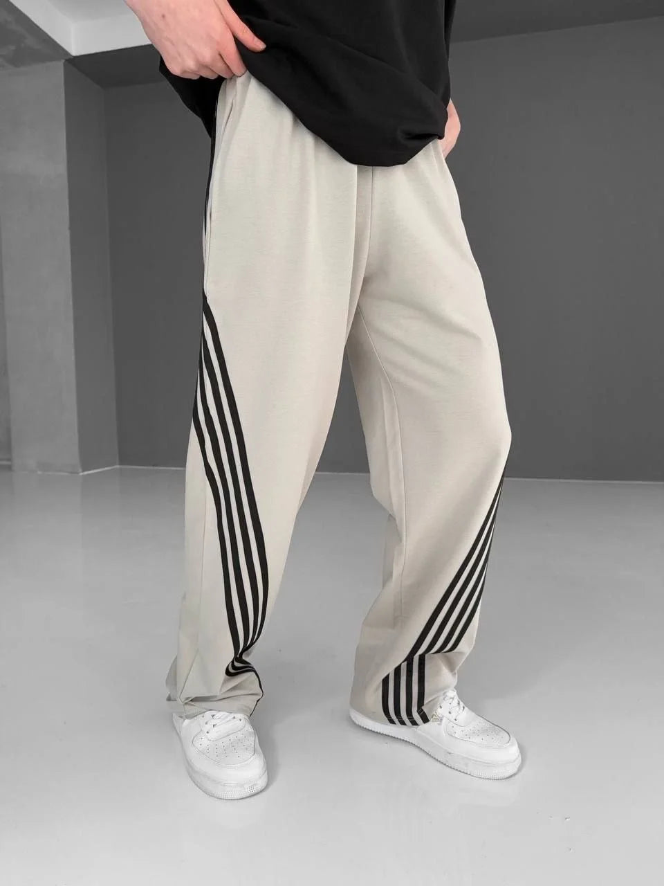 İki İplik Kumaş Şeritli Alt Esofman - Siyah