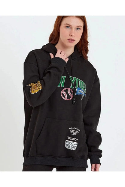 Erkek Baskılı Kapüşonlu Sweatshirt - Beyaz