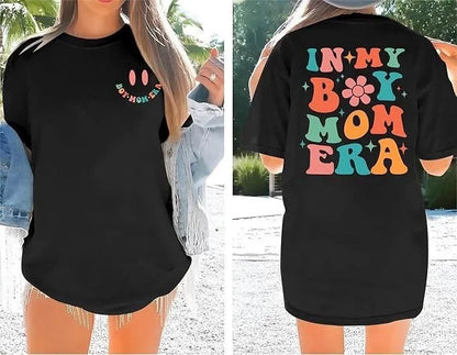 Kadın Bisiklet Yaka Kısa Kol Baskılı T-shirt - Siyah