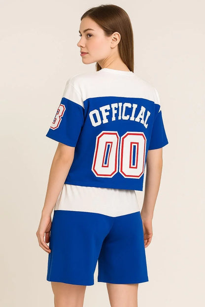 Erkek Şortlu Takım – Oversize İki İplik Kumaş, Ön & Arka Dijital Baskılı Tişört ve Lastikli Cepli Şort, Yazlık Günlük Spor Set - Mavi