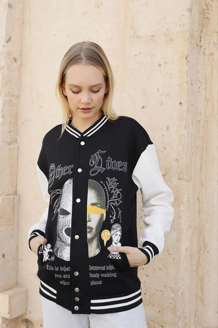 Erkek Oversize Kolej Ceket - Siyah