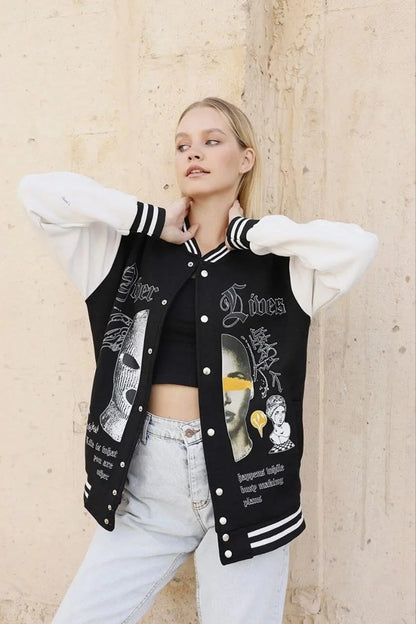 Erkek Oversize Kolej Ceket - Siyah