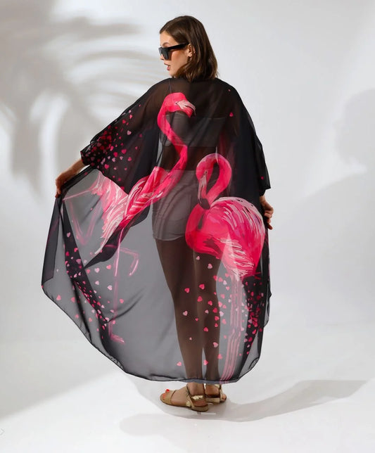 Kadın Rahat Kesim Şifon Kimono - Siyah