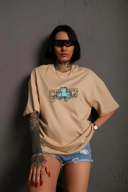 Erkek Sırt Baskılı T-shirt - Bej