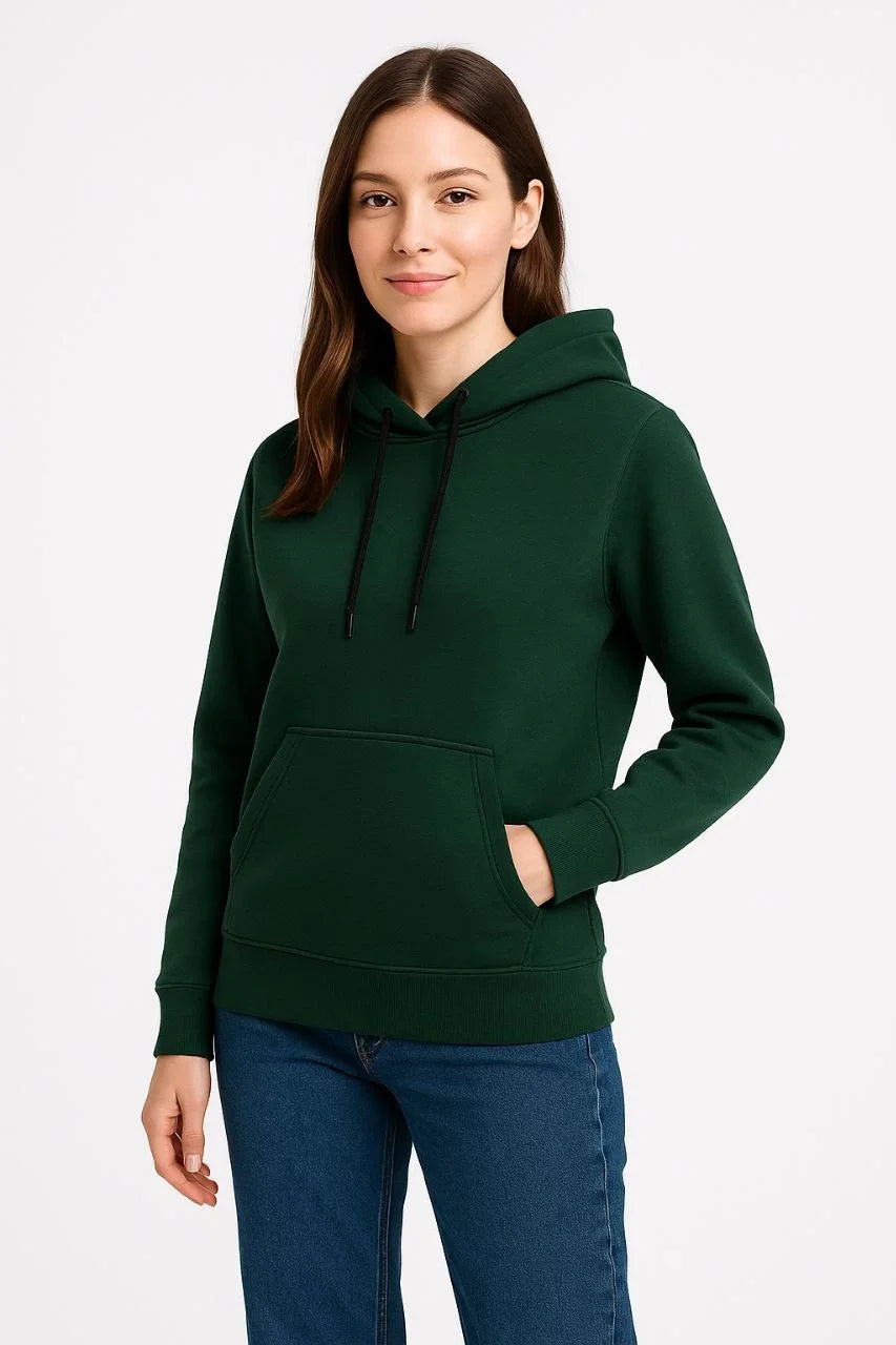 Kadın Üç İplik Kapüşonlu Kanguru Çepli SweatShirt hoodie - Beyaz