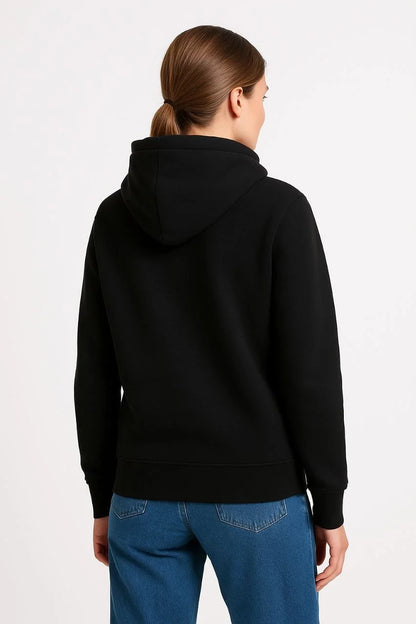 Kadın Üç İplik Kapüşonlu Kanguru Çepli SweatShirt hoodie - Beyaz