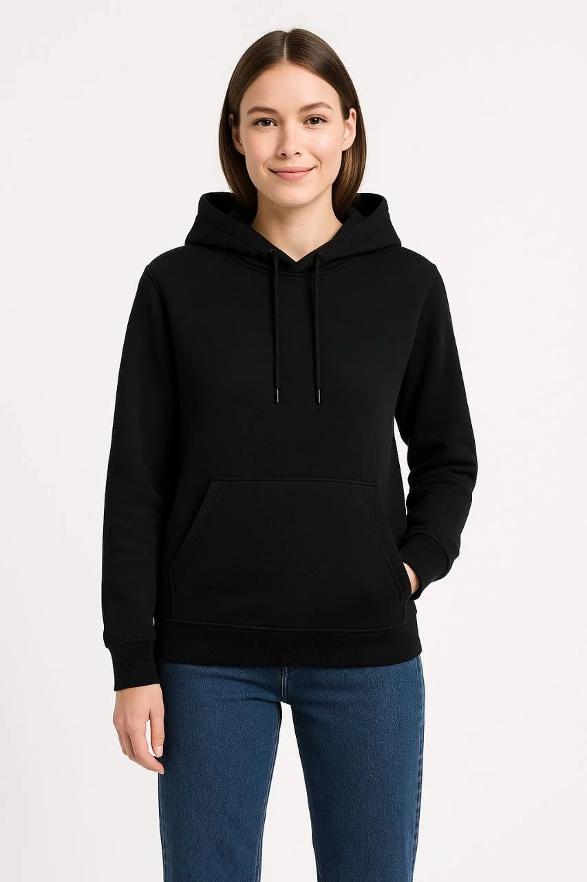 Kadın Üç İplik Kapüşonlu Kanguru Çepli SweatShirt hoodie - Beyaz