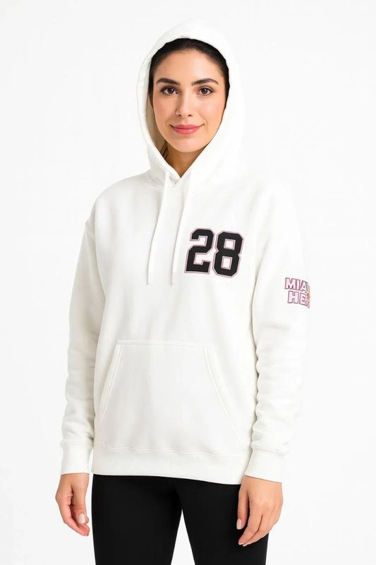 Kadın Üç İplik Kapüşonlu Ön ve Arka Baskılı SweatShirt hoodie - Beyaz