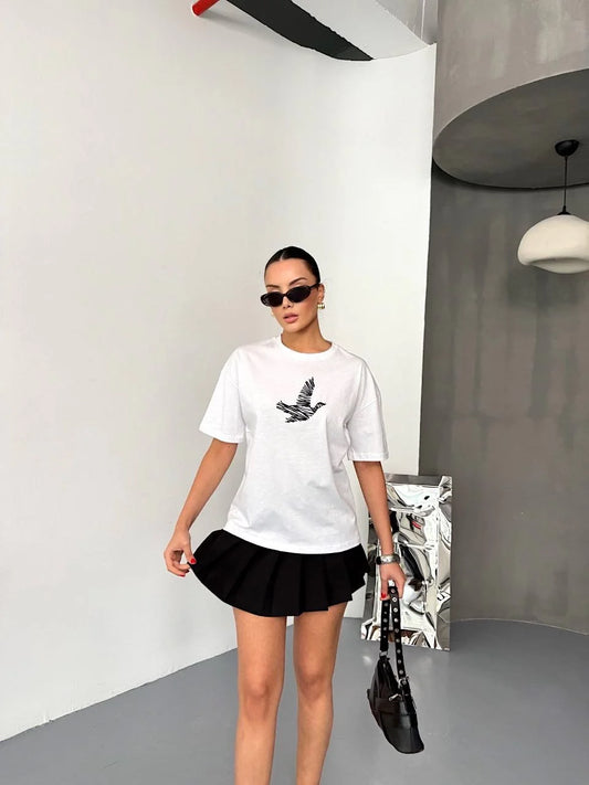 Kısa Kol Baskılı T-shirt - Beyaz