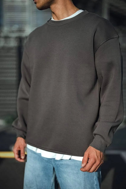Kışlık Bisiklet Yaka Üç İplik Basic SweatShirt - Gri