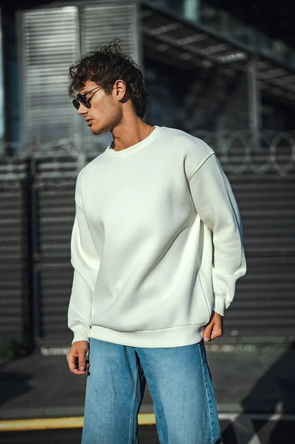 Kışlık Bisiklet Yaka Üç İplik Basic SweatShirt - Gri