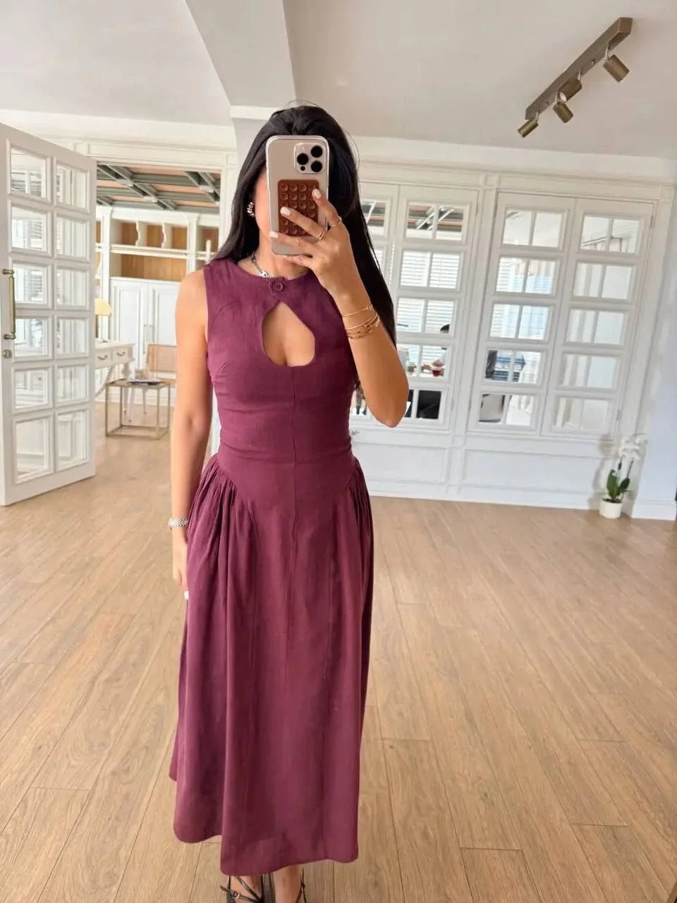 Kolsuz Uzun Kabardin Elbise - Gri