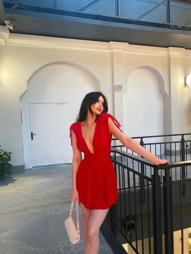 Omuzu ip Askılı Şortlu Elbise - Beyaz