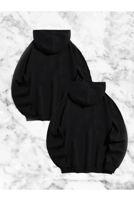 Örümcek Baskılı Sevgili Çift Kombini Kapüşonlu Sweatshirt & Hodie - Siyah
