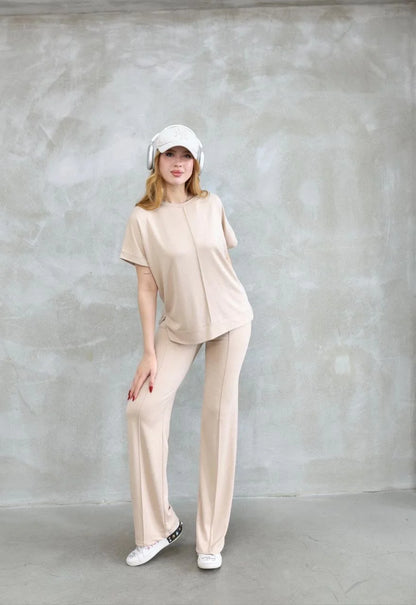 Osy Modal Yumuşak dokulu Kumaş Bisiklet Yaka Kısa Kollu Takım - Bordo