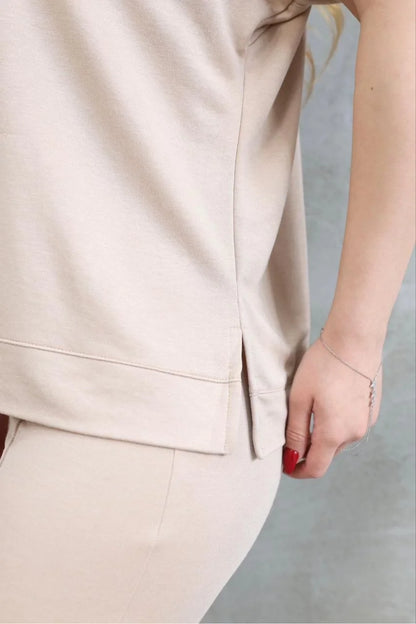 Osy Modal Yumuşak dokulu Kumaş Bisiklet Yaka Kısa Kollu Takım - Bordo