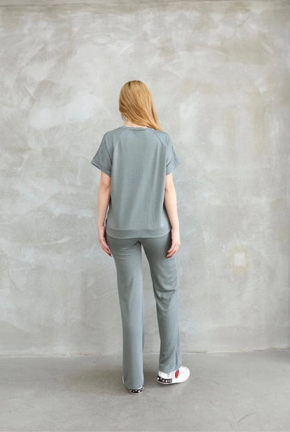 Osy Modal Yumuşak dokulu Kumaş Bisiklet Yaka Kısa Kollu Takım - Bordo