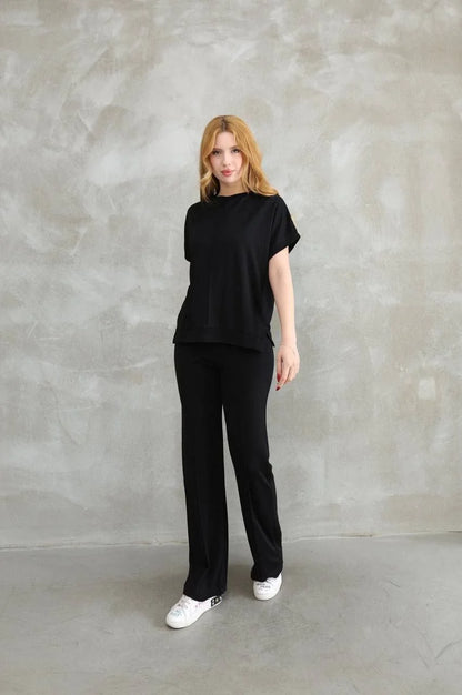 Osy Modal Yumuşak dokulu Kumaş Bisiklet Yaka Kısa Kollu Takım - Bordo