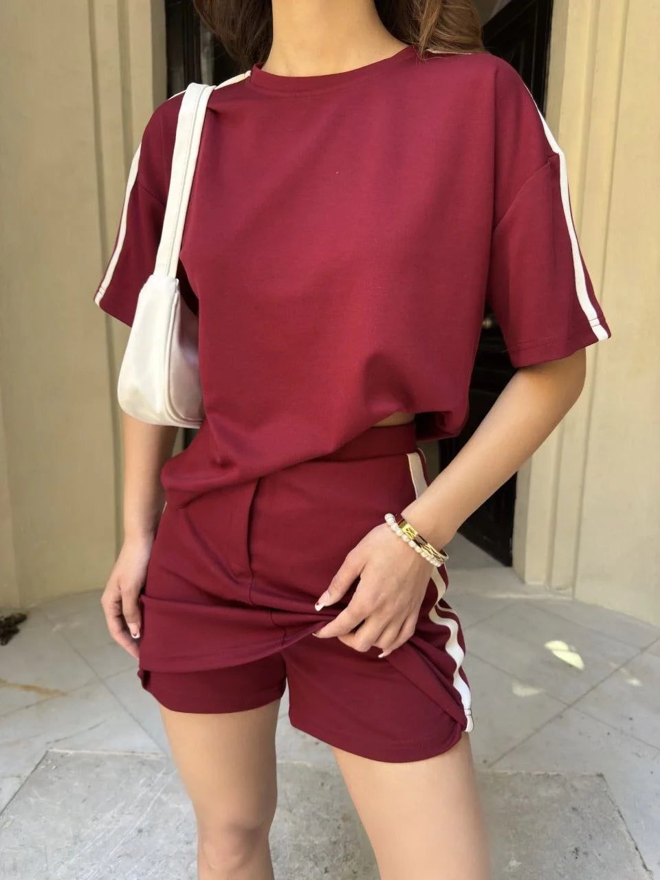 Osy Modal yumuşak dokulu Kumaş Kadın Parçalı Bisiklet Yaka T-shirt Mini Şortlu Etek İkili Takım - Füme