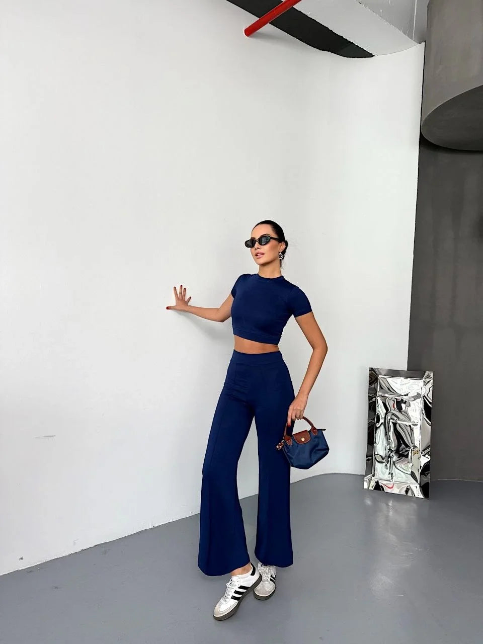 Osy Modal Yumuşak Dokulu Kumaş Kısa Kollu Crop Alt ispanyol Paça Pantalon ikili Takım - Kahverengi