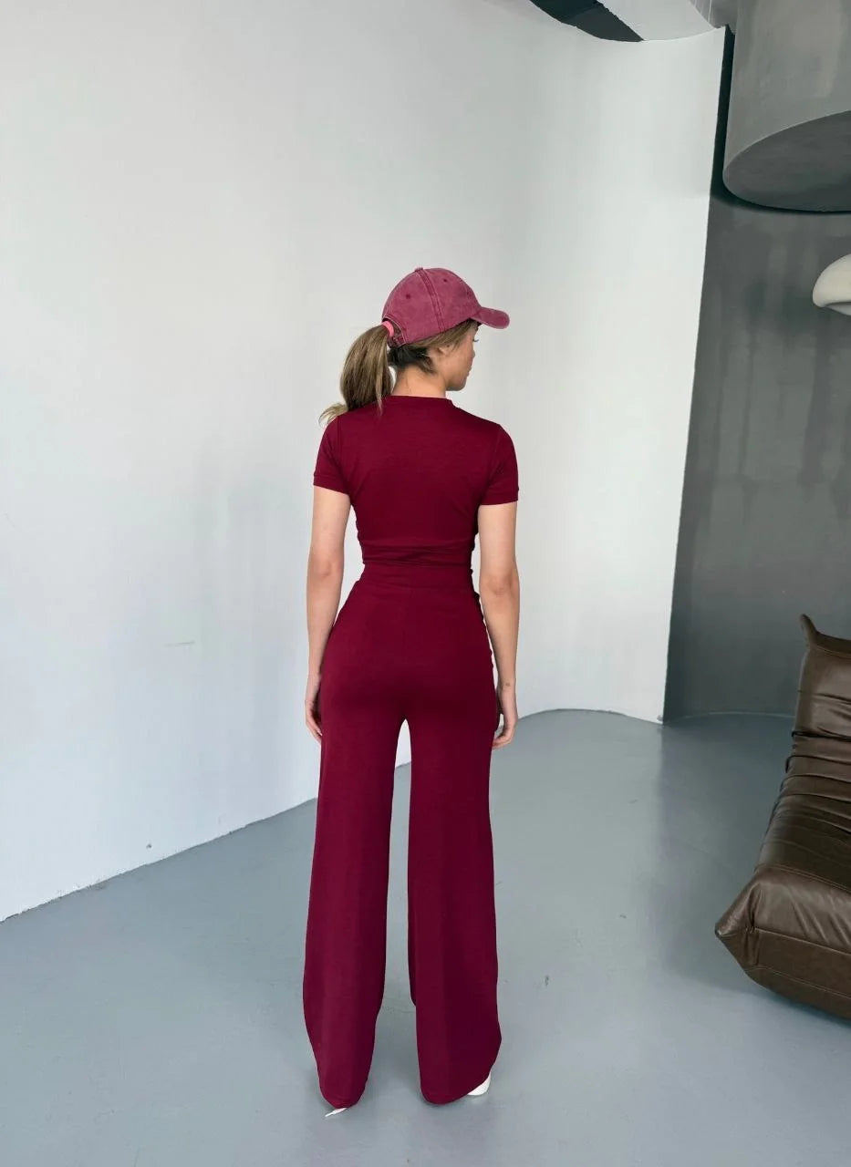 Osy Modal Yumuşak Dokulu Kumaş Nakış işlemeli Rahat Bol Paça Eşofman Pantalon - Bordo