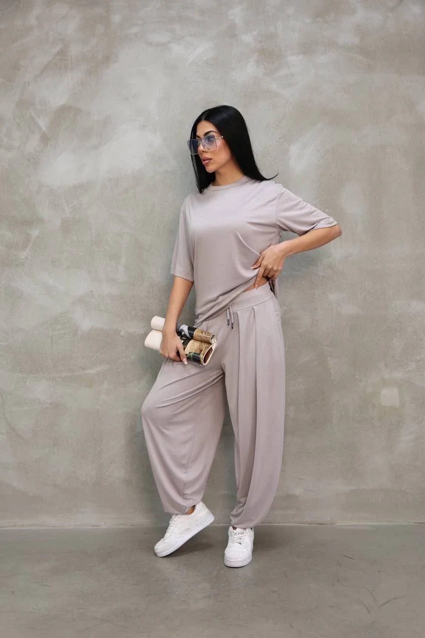 Osy Modal Yumuşak Dokulu Kumaş Oversize Bisiklet Yaka T-shirt Jogger Eşofman Altı Eşofman Takımı - Gri