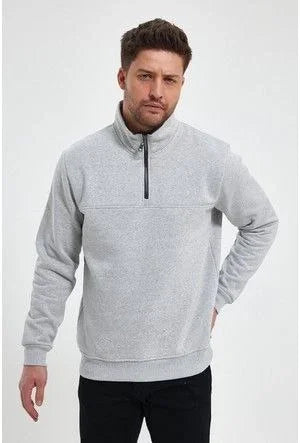 Oversize Yarım Farmuarlı Yakalı Basic SweatShirt - Siyah