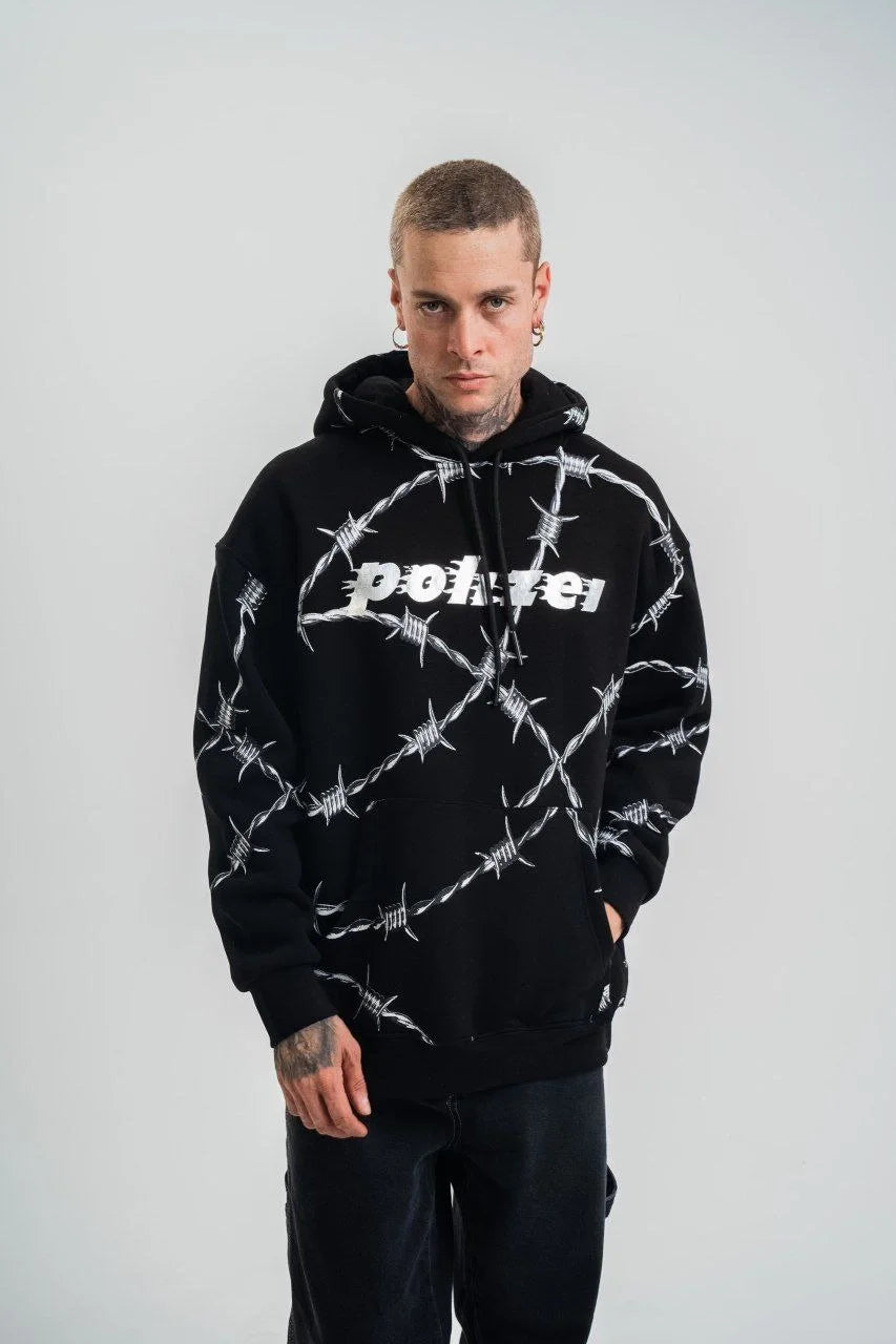 Unisex Kapşonlu Varak ve Pano Baskılı SweatShirt- Siyah