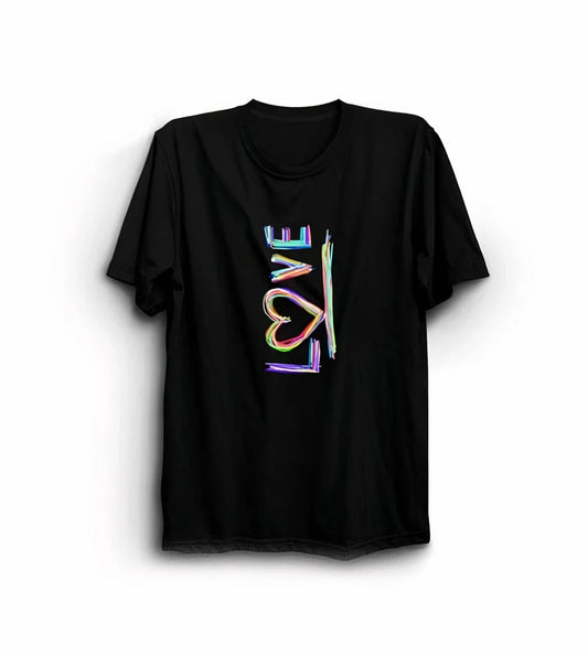 Sevgililer Günü İçin Özel Tasarım Love Baskılı T-shirt - Siyah