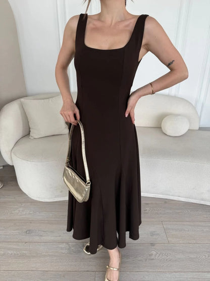 Sırt Dekolteli Kolsuz Uzun Elbise - Siyah