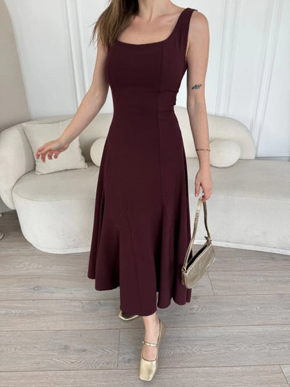 Sırt Dekolteli Kolsuz Uzun Elbise - Siyah