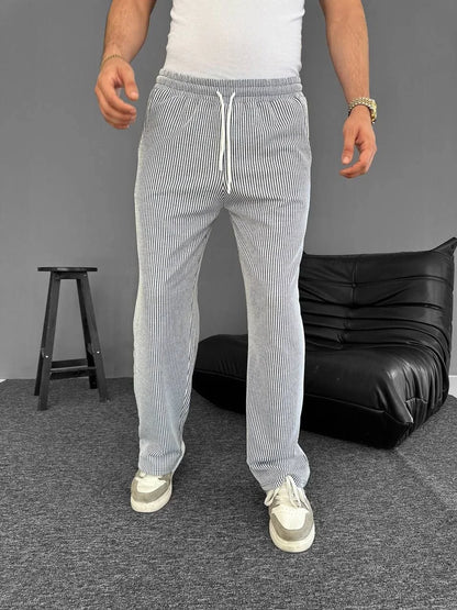 Su Yolu Çizgili Cepli Pantalon Yazlık - Kahverengi