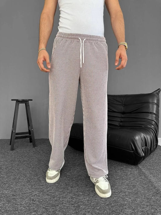 Su Yolu Çizgili Cepli Pantalon Yazlık - Kahverengi