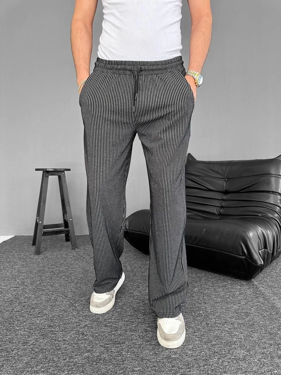 Su Yolu Çizgili Cepli Pantalon Yazlık - Kahverengi