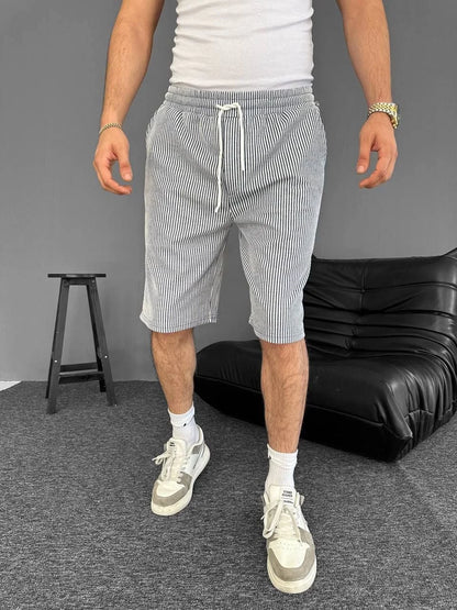 Su Yolu Çizgili Ön Arka Cepli Şort Yazlık Nefes Alabilir - Siyah