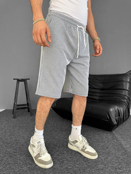 Su Yolu Çizgili Ön Arka Cepli Şort Yazlık Nefes Alabilir - Siyah