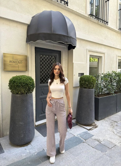 Su Yolu Çizgili kolay Kombinle Ne Bilir Cepli Pantolon - Açık Mavi