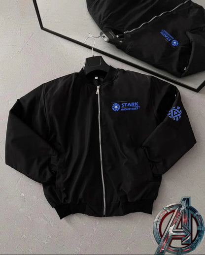 Stark Industries Siyah Bomber Mont – Fermuarlı, Cepli, Uzun Kollu, Kapitone Astarlı, Bahar ve Kış Mevsimi Rahat Unisex Ceket - Siyah