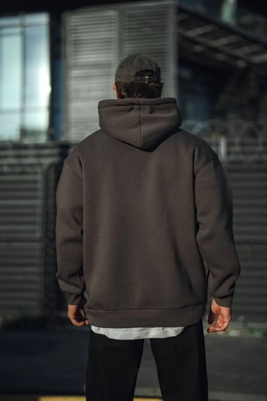 Üç İplik Penye Kapşonlu Basic SweatShirt - Bej